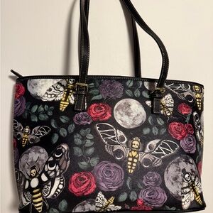 Floral and Death’s-Head Moth Patterned Tote Bag